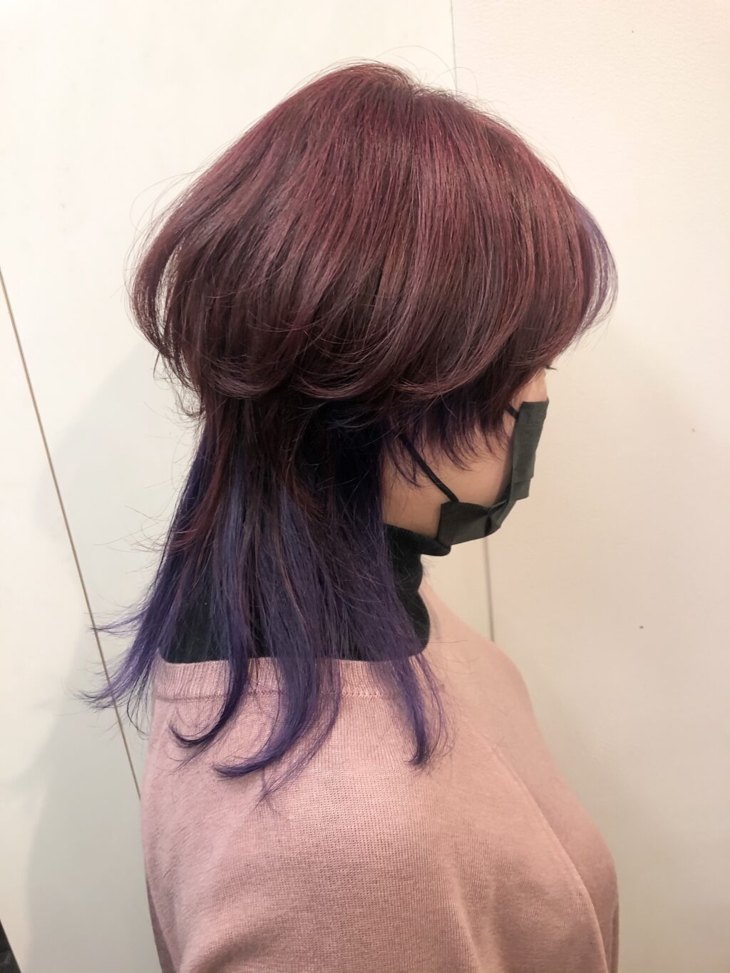 攻めマッシュウルフツートンカラー Tintbar ティントバー ベリーベリーピンクとロイヤルパープル使用ヘア